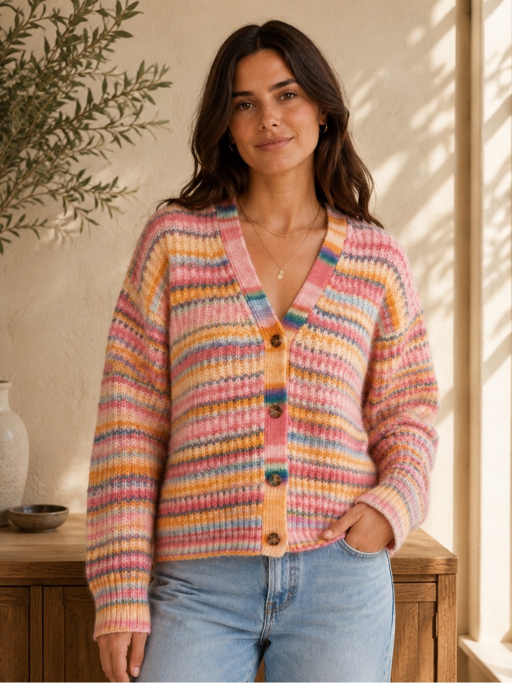 Marine Layer | Multicolor Striped Fuzzy Knit Cardigan | Medium - Picture 1 of 11
